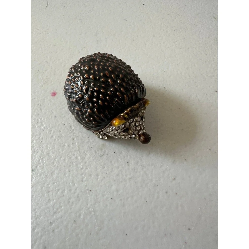 Bejeweled Hedgehog Hand Painted Enamel Collector's Magnetic Hinged Trinket Box